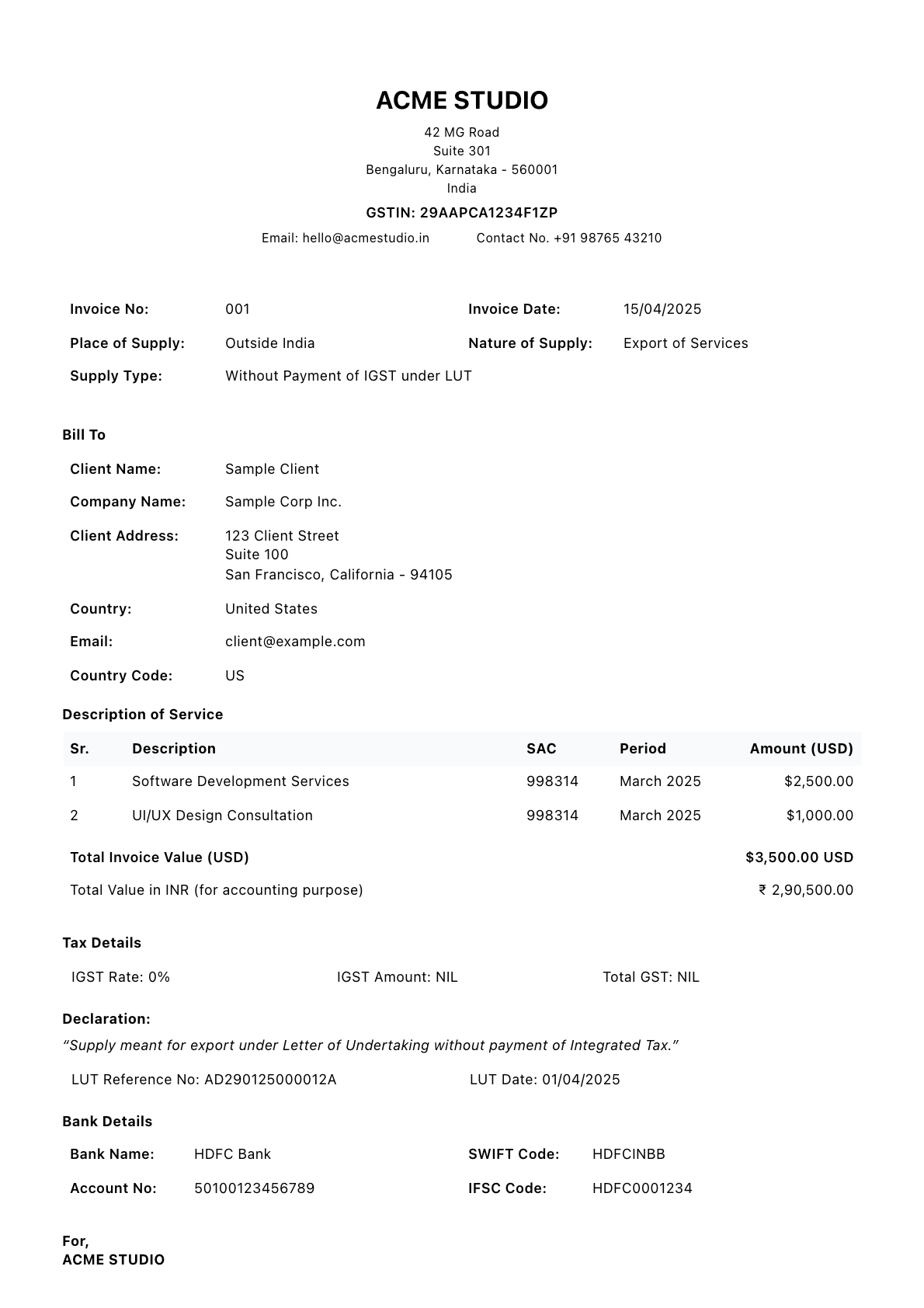 Classic invoice template
