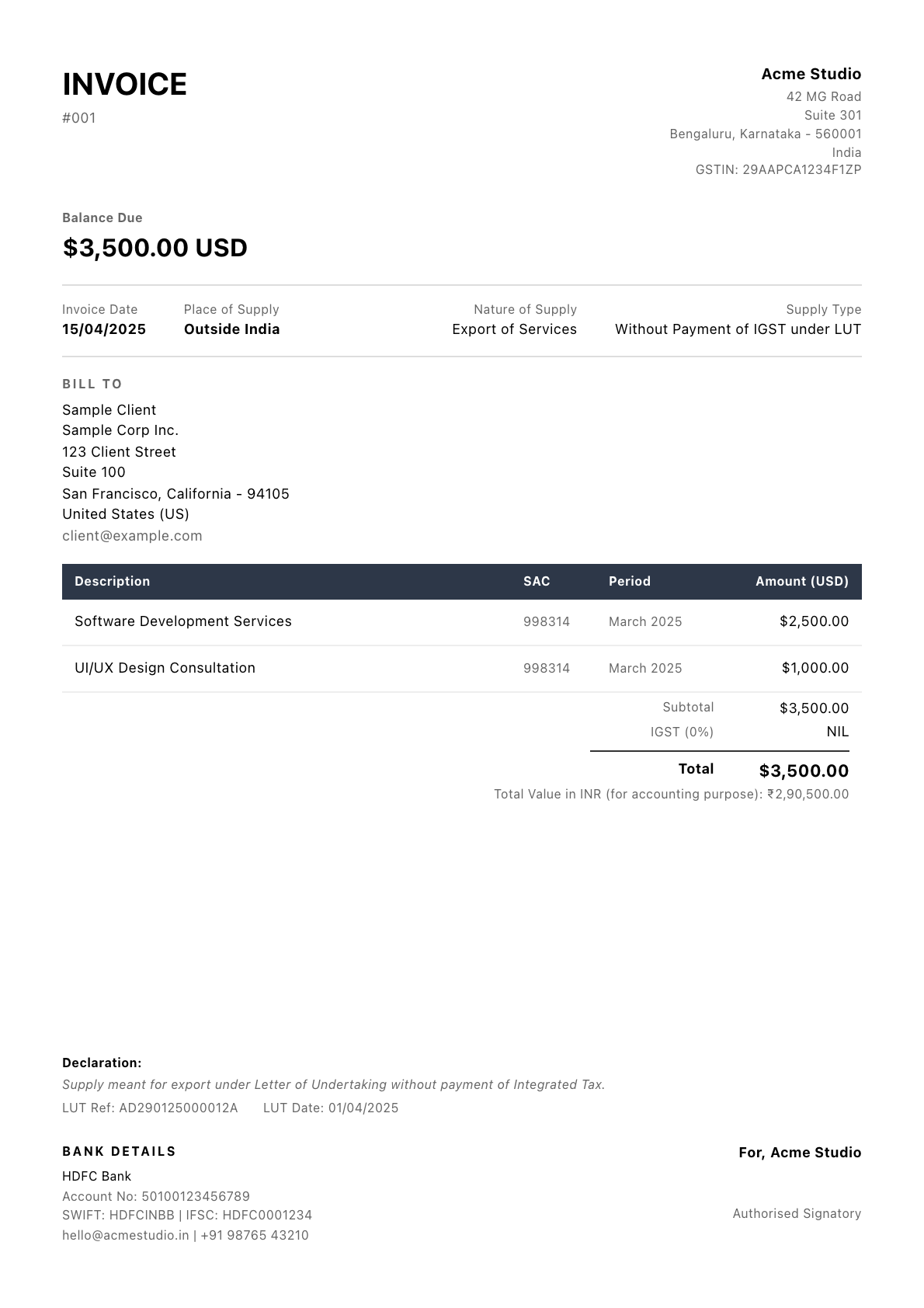Continental invoice template