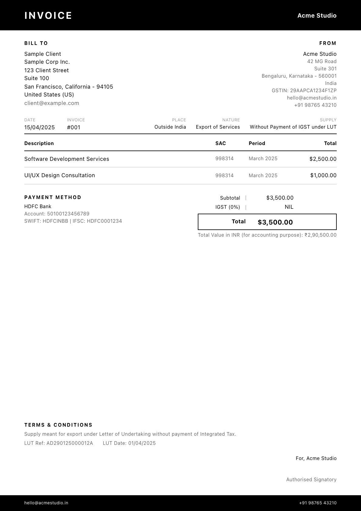 Noir invoice template