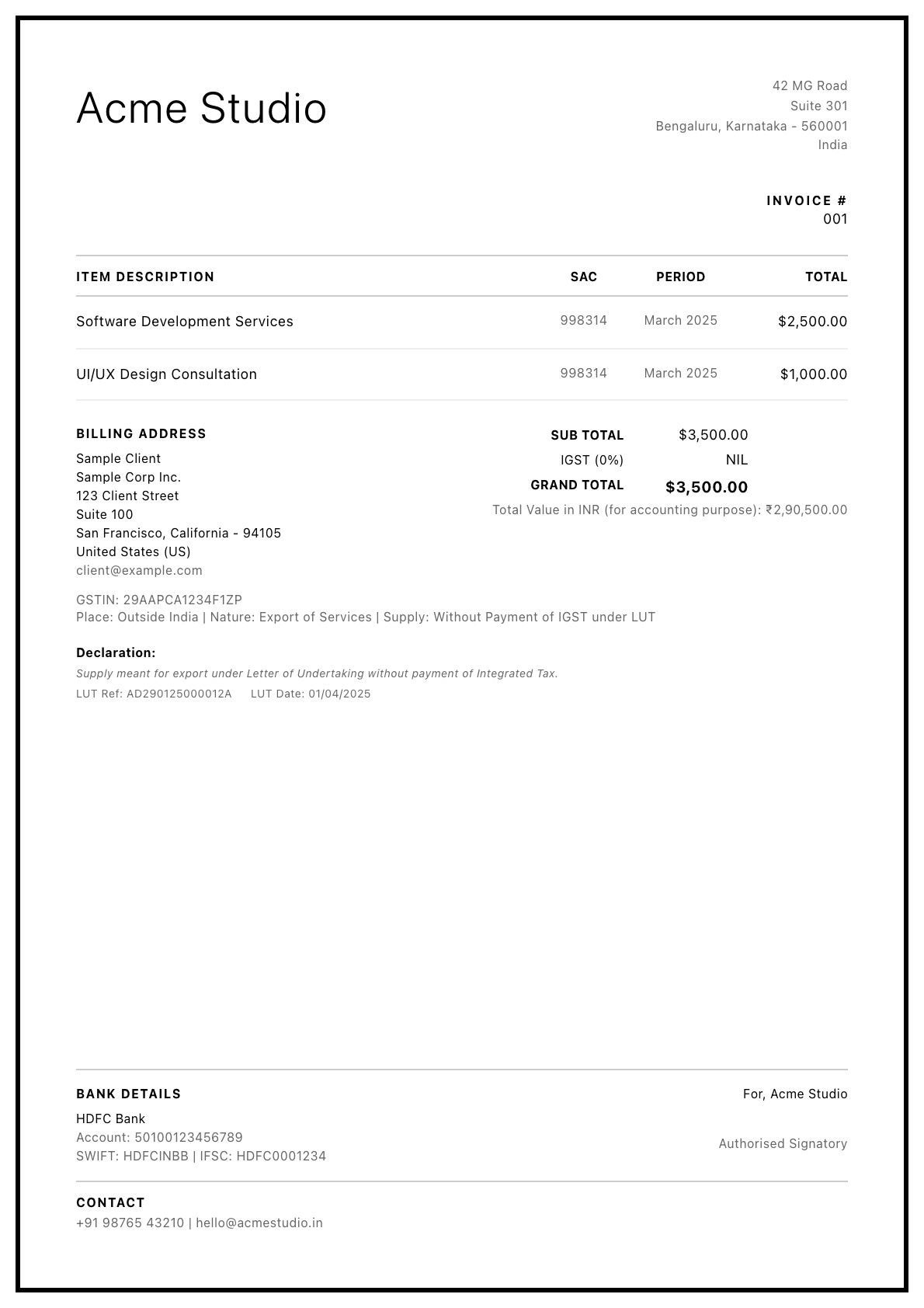 Gallery invoice template