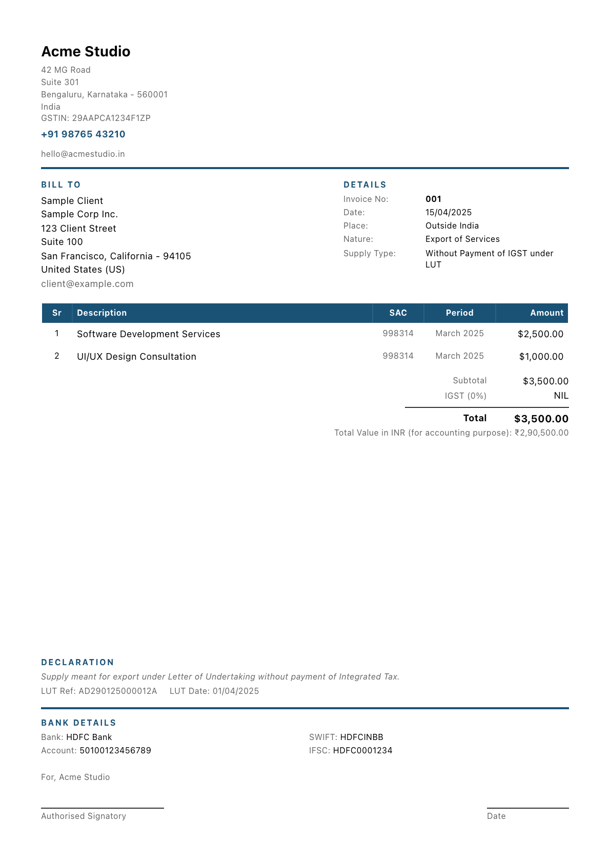 Detailed invoice template